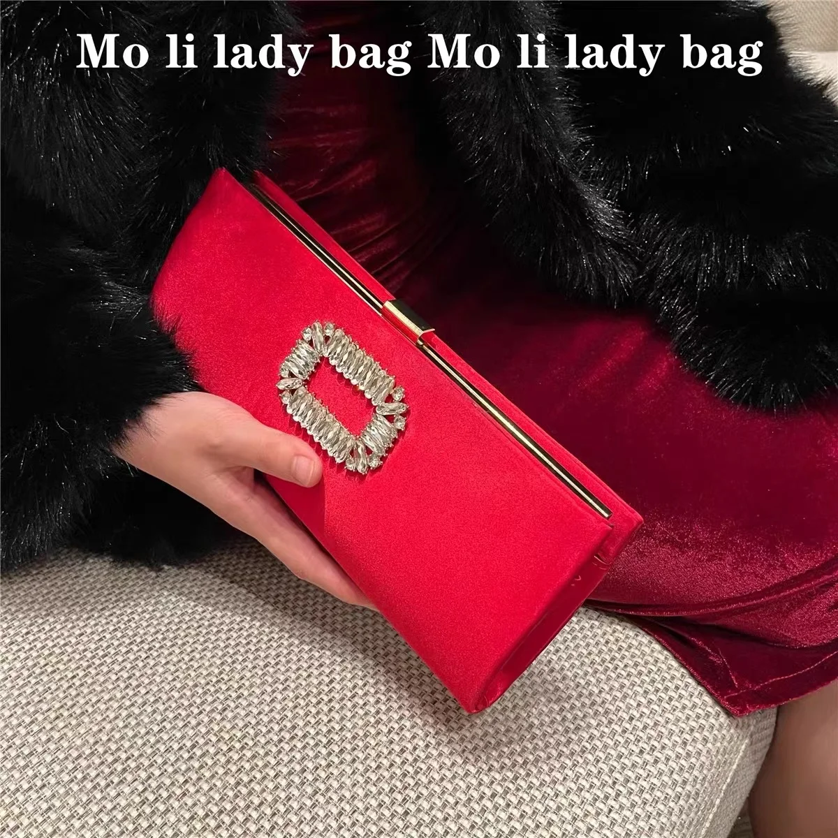 

Soft Satin Square Bag Women Elegant Handbag Crystal Shiny Diamonds Evening Bag Wedding Party Clutch Purse Shoulder Crossbody Bag