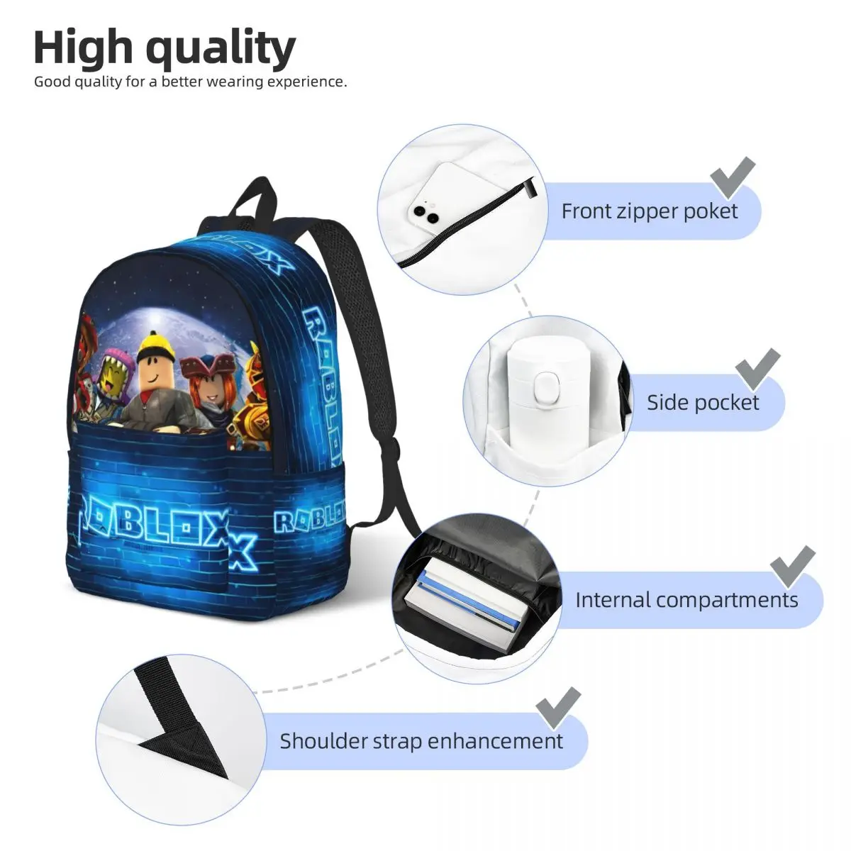 R-Robloxes Game Backpack for Men Women Teenage High School Hiking Travel Daypack Games Factory College Canvas Bags Sports