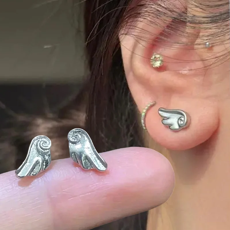 Korean Y2K Wings Earrings Vintage Frosted Angel Ear Stud for Women Fashion Creativity Wings Earrings Jewelry Gifts Decoration