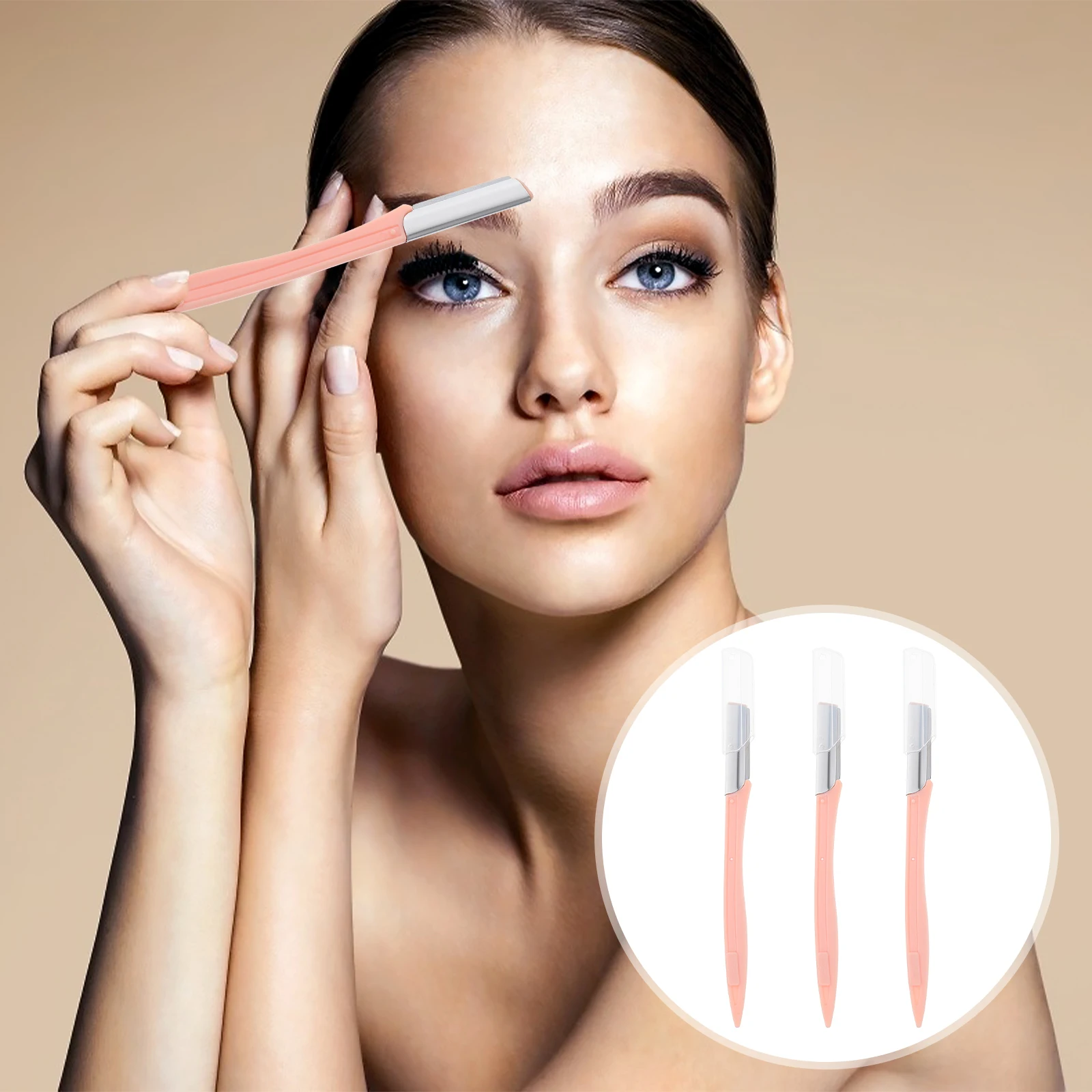 

3Pcs Eyebrow Razor Plastic Handle Durable Compact for Face Hair Trimmer Stainless Steel Shaving Tool Portable Makeup Kit