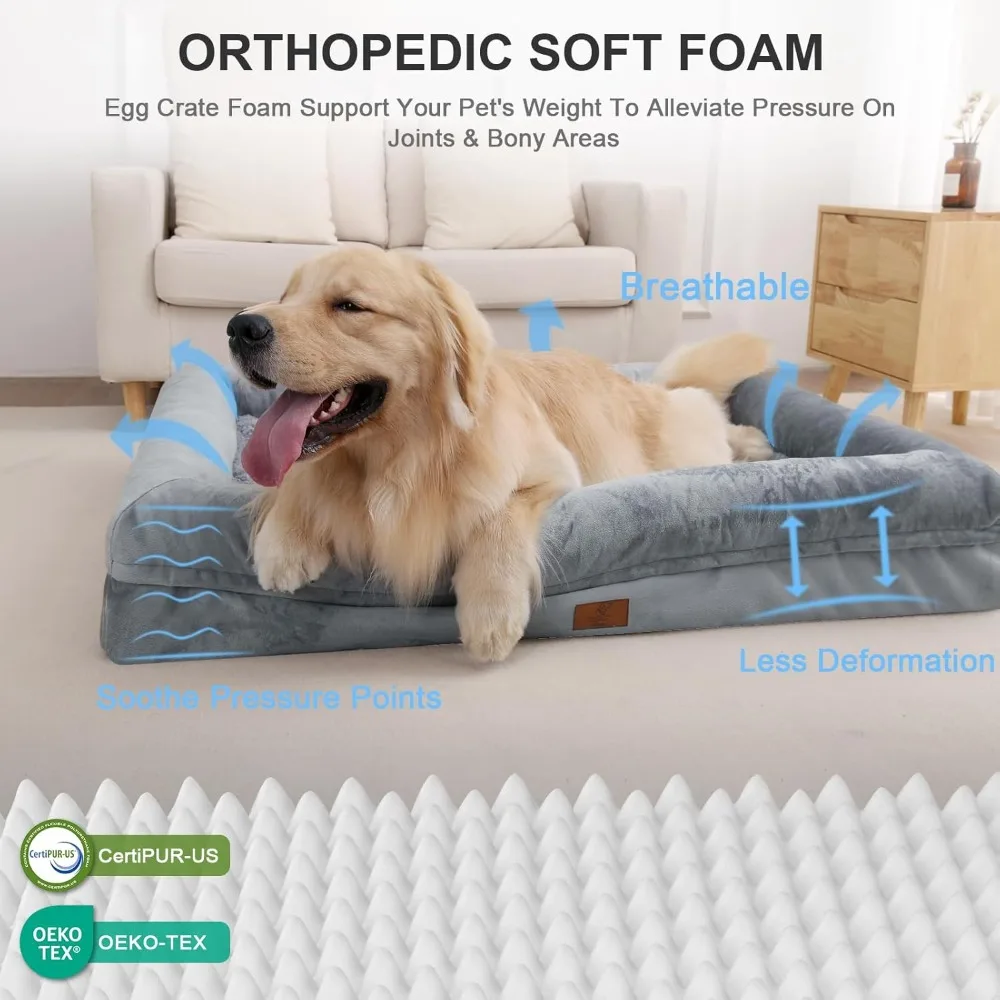 

XL Orthopedic Dog Bed for Large Dogs, Big Waterproof Dog Bed with Removable Washable Cover，Grey