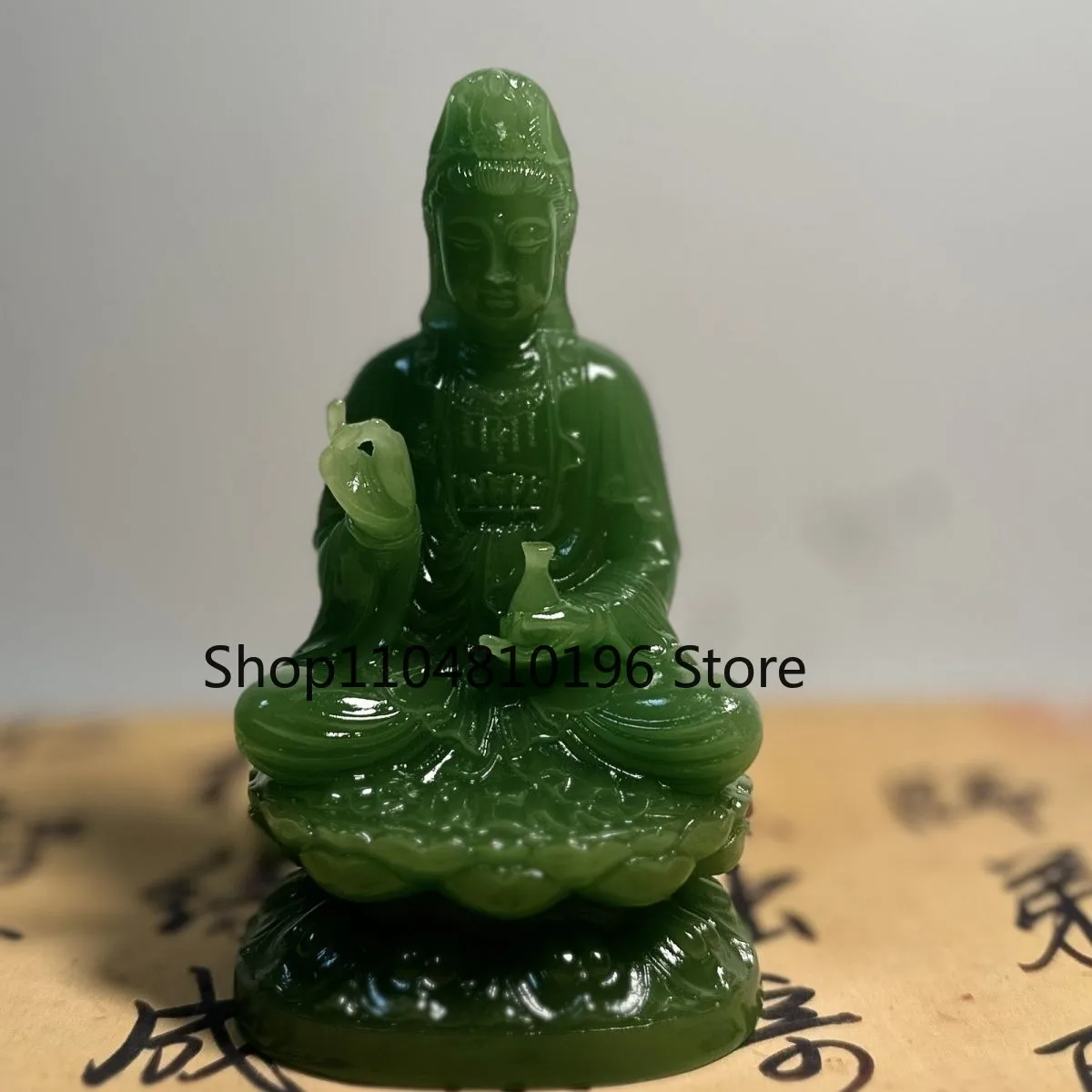 12cm Hetian Jade Carved Guanyin Buddha Statue Home Decor Car Feng Shui Ornament