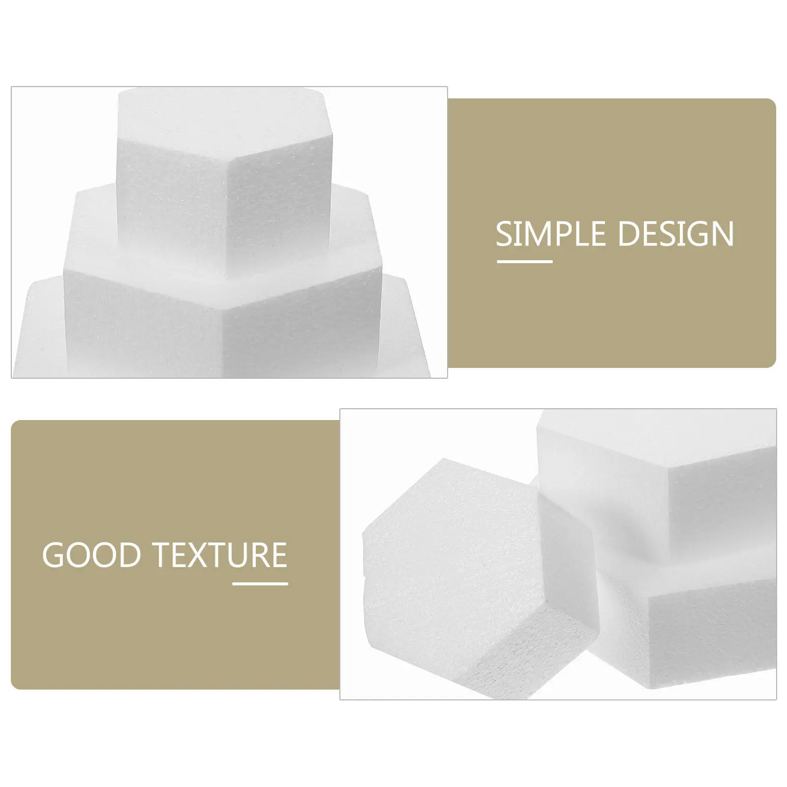 3Pcs Hexagon Foam Cake Models White Customizable Fake Cakes for Cake Decorating Practice Flower Molding Ribbon Wrapping Party