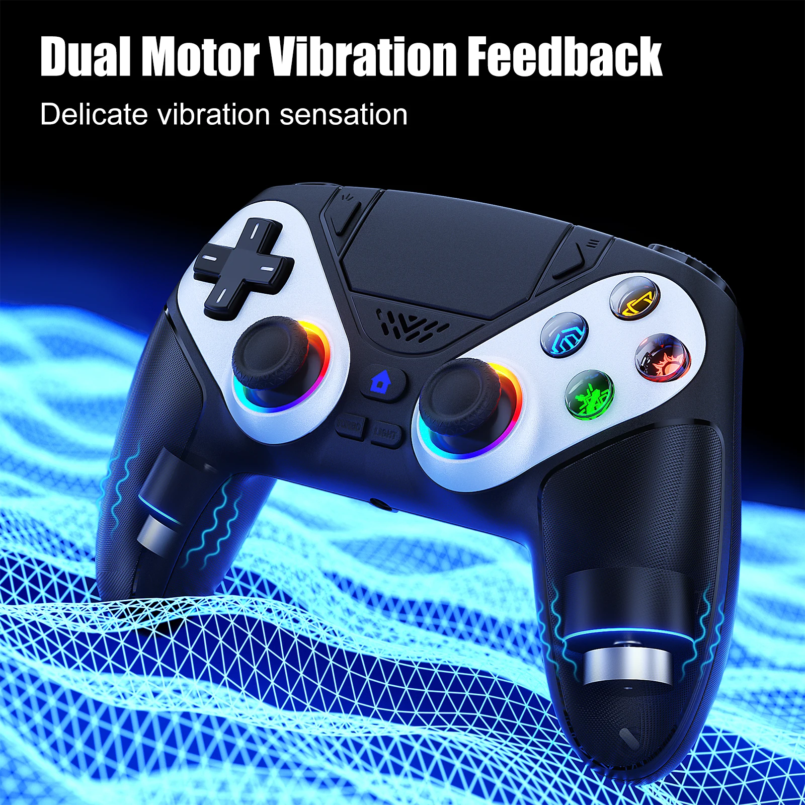 وحدة تحكم لـ PS5/Playstion 5 Pro/Slim/PC وحدة تحكم لوحة ألعاب لاسلكية عصا تحكم ألعاب RGB أضواء توربو لوحة اللمس قاعة الزناد الروك
