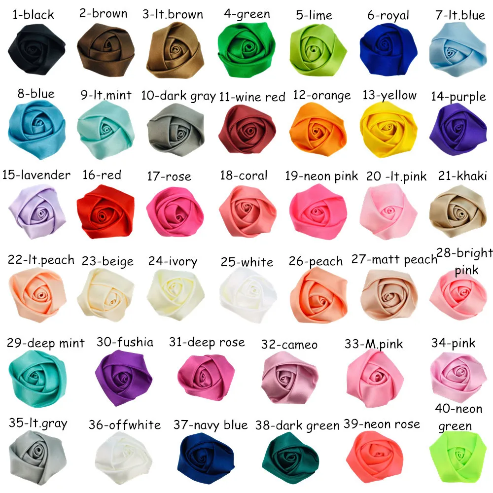 100pcs/lot 4CM Fashion Newborn Artificial Mini Lovely Satin Fabric Rolled Rose Flowers For Baby Girl Hair Accessories Decoration