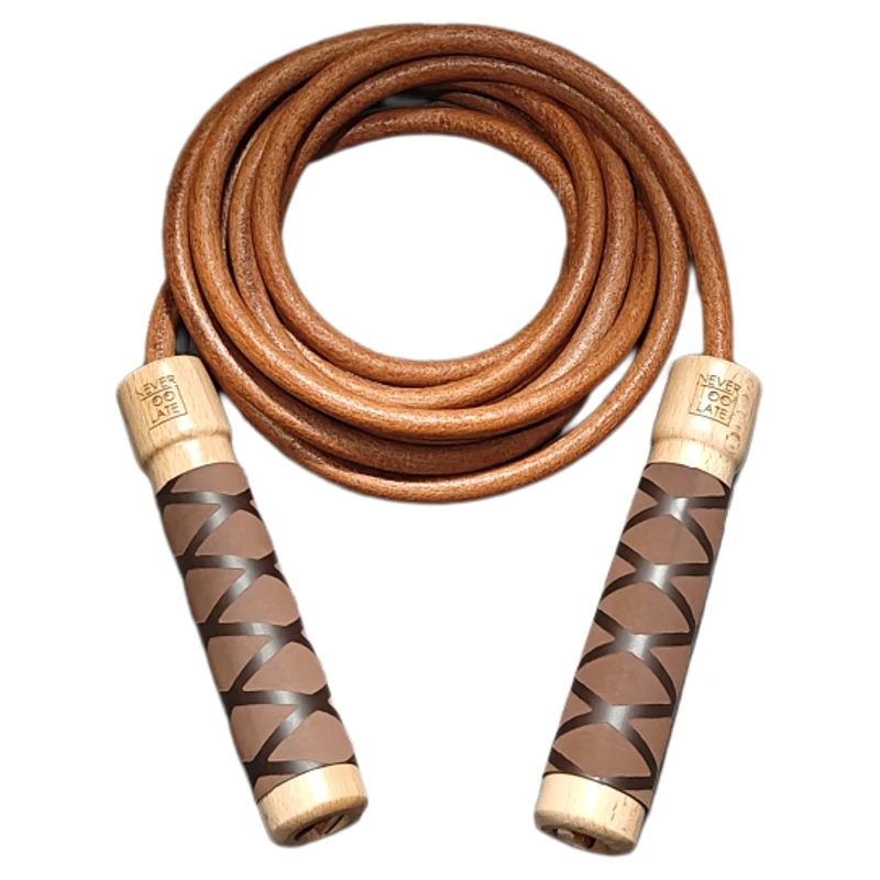 NEVERTOOLATE – corde à sauter en cuir avec poignée en bois pour hommes, 9mm, 320-400 grammes, pour fitness, boxe, crossfit, avec grande poignée, roulement à billes