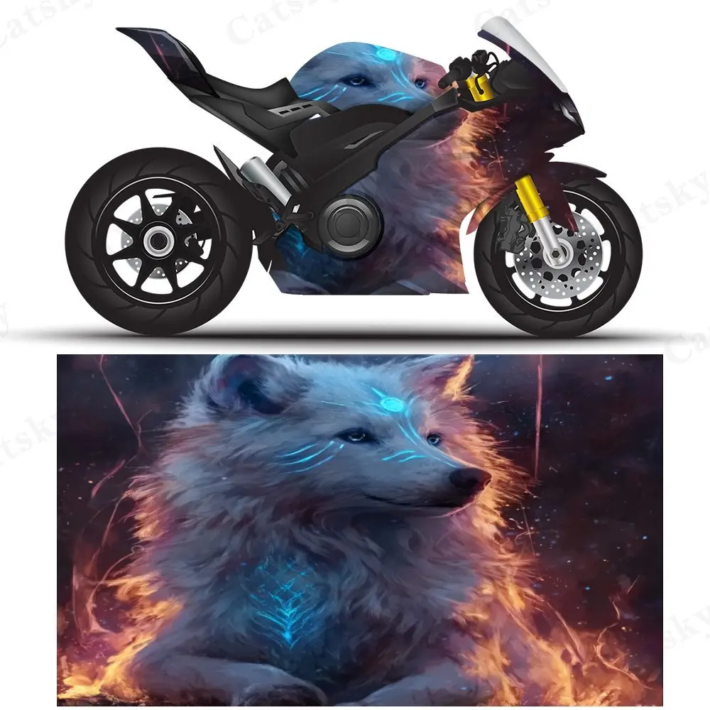 

White Wolf PVC material self-adhesive waterproof motorcycle car sticker, paste firm and anti-wear, waterproof and sun-resistant