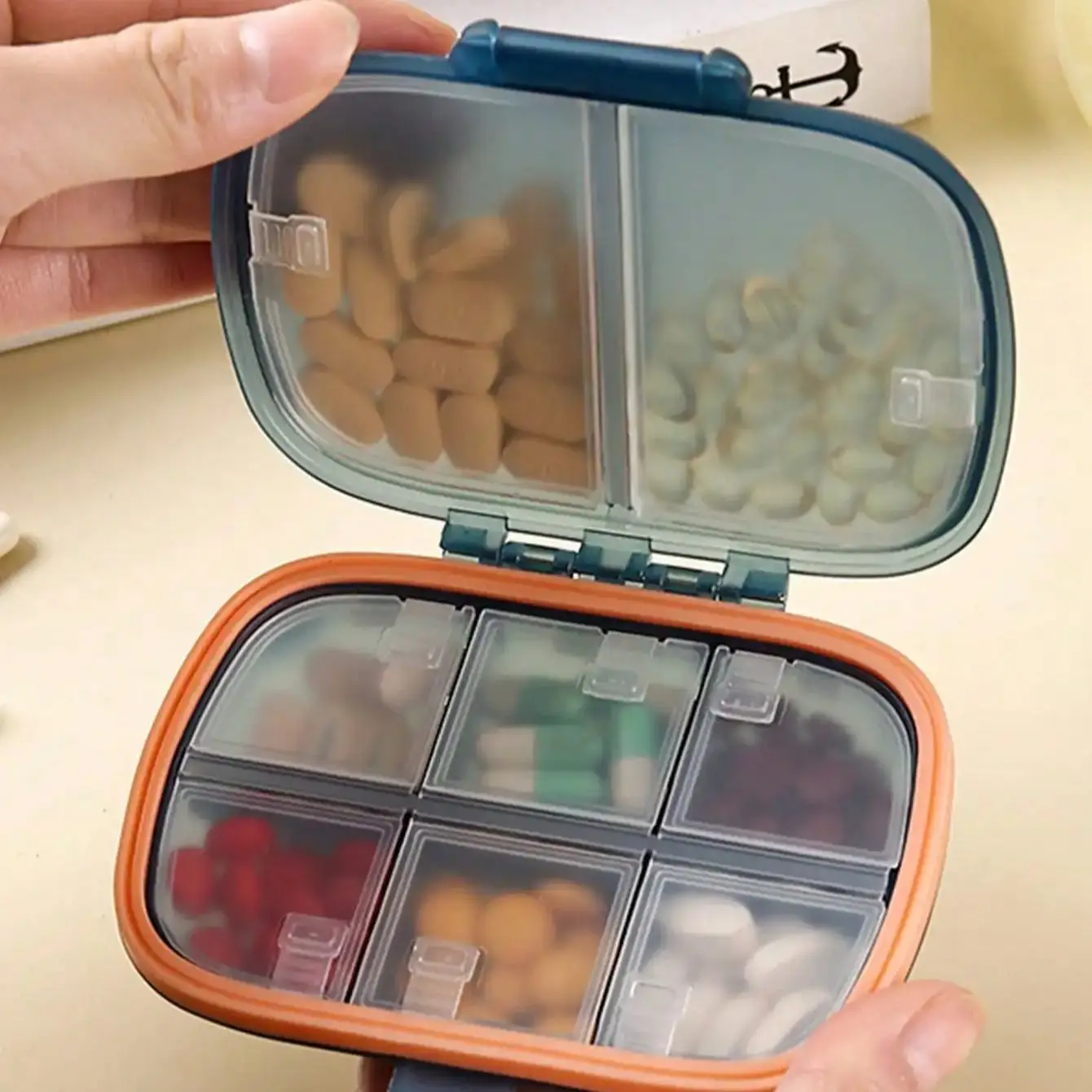 1pc Portable Sealed 8 Compartment Pill Box Tablet Pill Dispenser Box