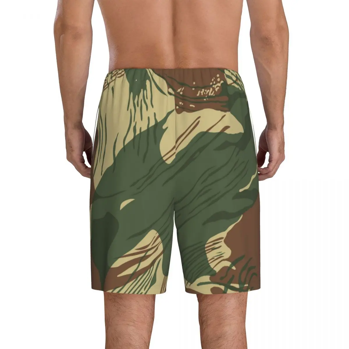 Custom Print Men\'s Rhodesian War Camouflage Pajama Bottoms Camo Sleepwear Pjs Sleep Shorts with Pockets