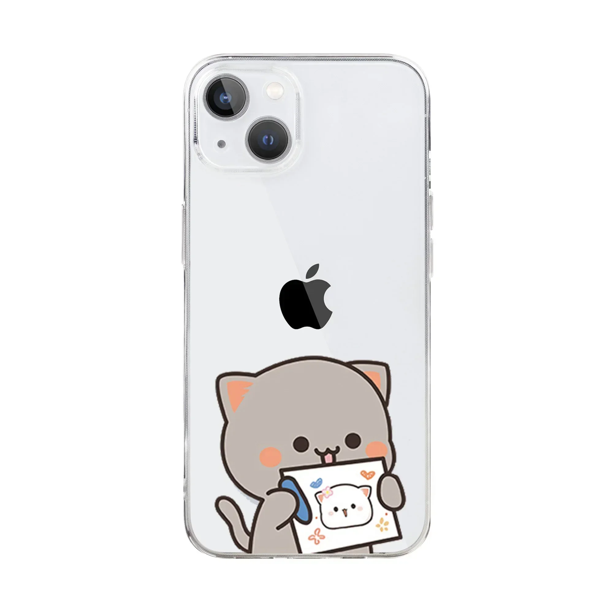 Funny Cat Couple Paired Phone Case for iPhone 16 15 13 12 14 11 Pro Max Mini XR XS 7 8 Plus SE Cartoon Animal Clear Cover Coques