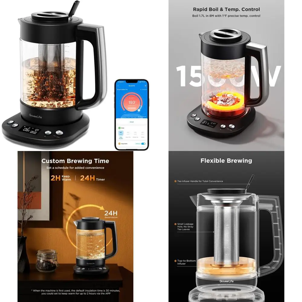 

1.7L Loose Leaf Tea Kettle with Infuser, Variable Temp Control, 2H Warm & Auto-Off, BPA-Free, Black