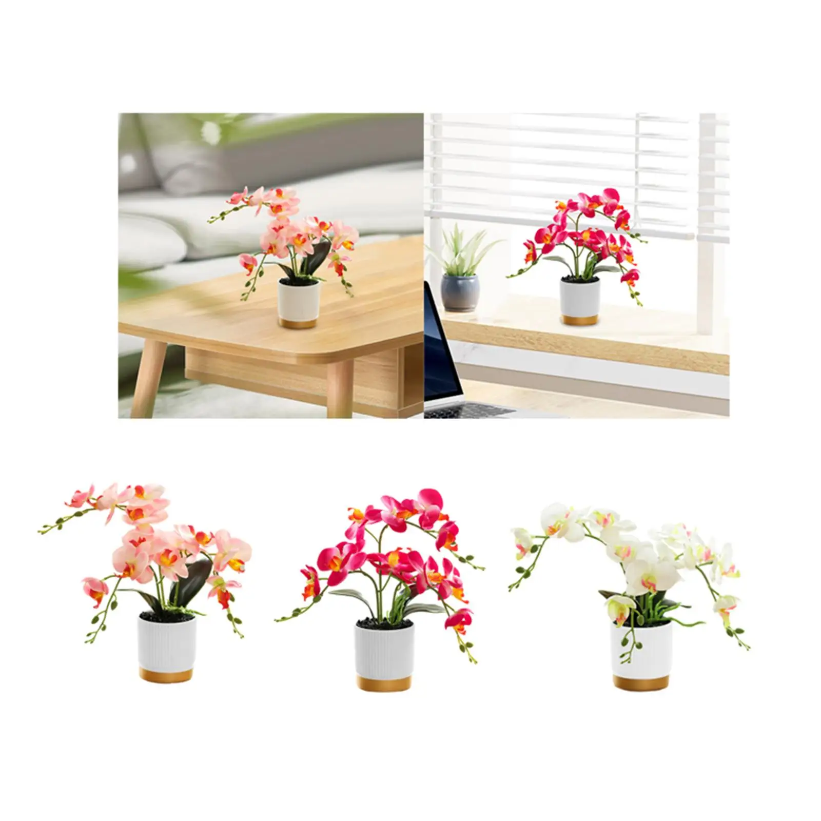 Artificial Flower Easy to Clean Simulation Flower Lifelike Ornament Faux Orchid for Garden Living Room Kitchen New Year Bedroom
