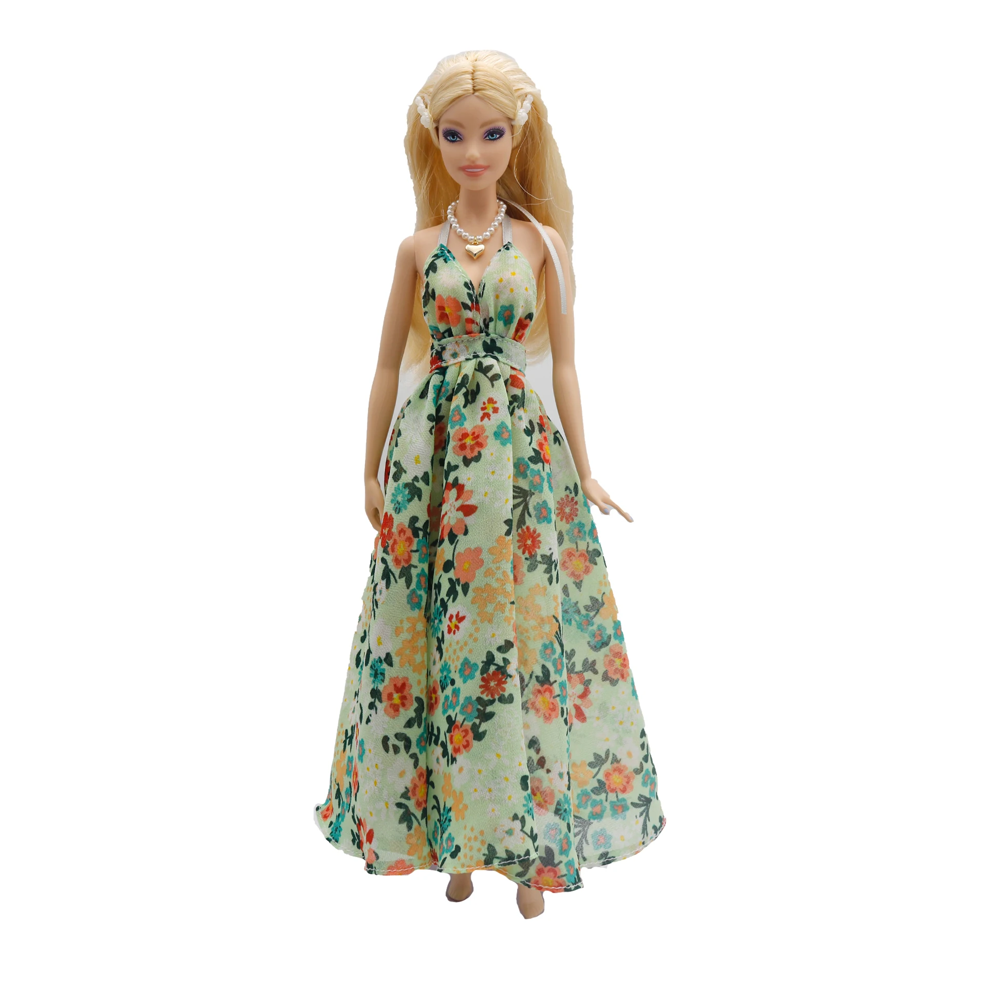 Robe longue en mousseline de soie pour poupée Barbie, accessoires vestisens, fronde, dos nu, floral, ourlet irrégulier, 30cm, 4 couleurs, 1/6