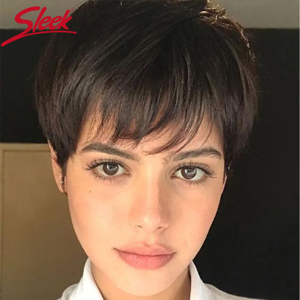 Sleek Human Hair Wigs For Black Women Natural Wigs Short Brazilian Hair Wigs Pixie Cut Wig Ombre Colored Short Wigs For Man