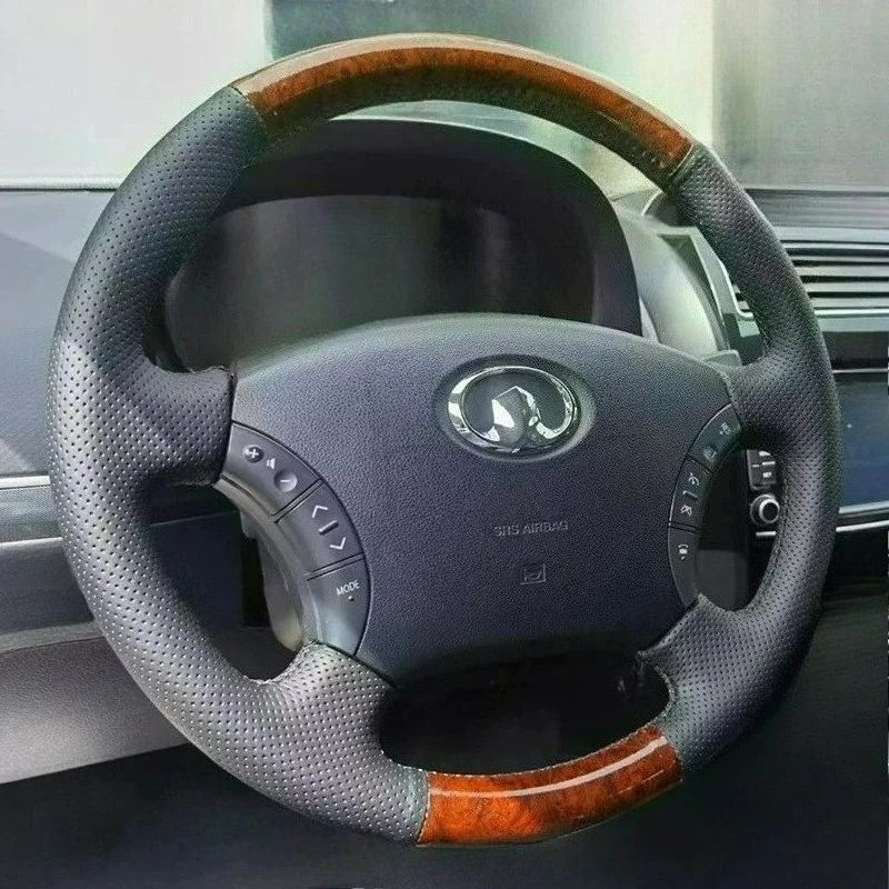 Hand Stitched renovate Non-slip peach wood color black leather Steering wheel cover For The Great Wall wingle5 2009‑2016