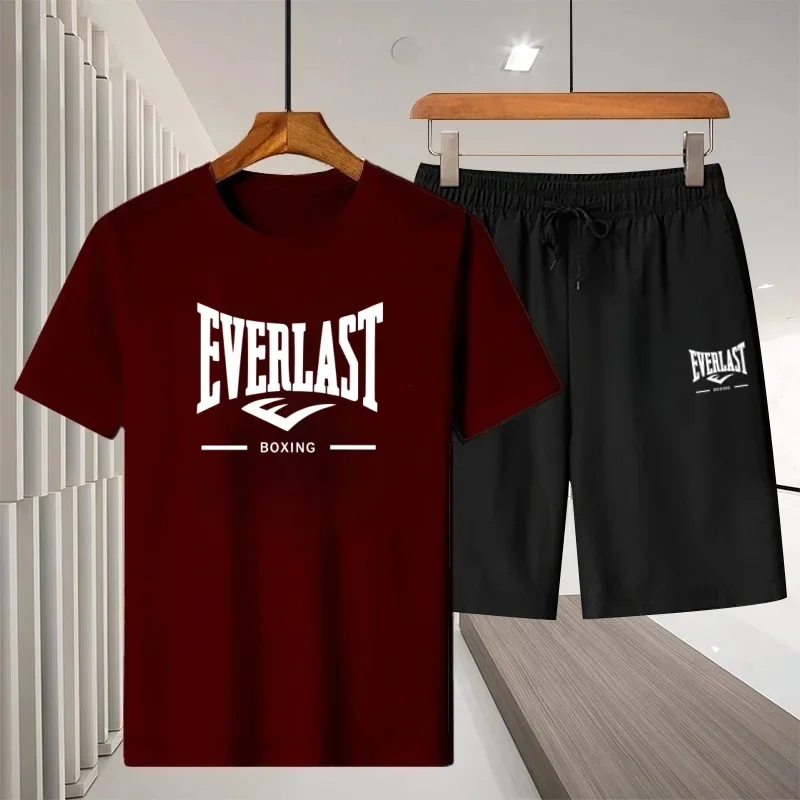

Summer new men's cotton T-shirt sportswear set, fashionable and breathable men's short-sleeved shirt and shorts 2-piece set