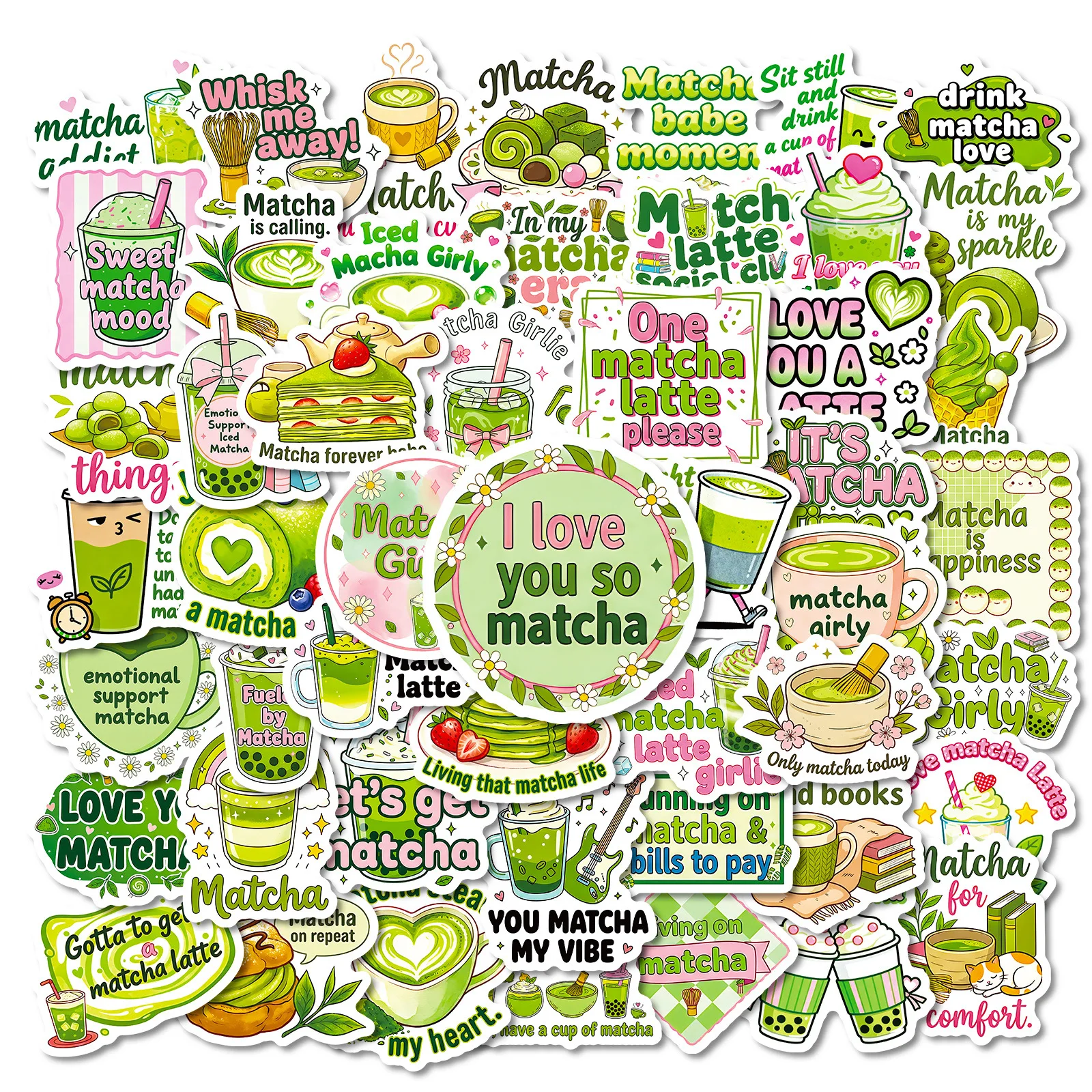 10/56PCS Matcha Style Cartoon Stickers Girls Daily Mood Text Graffiti Decoration DIY Notebook Suitcase Mobile Guitar Toys Decals