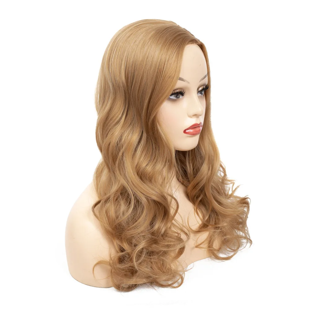 European and American Women's Wig Headband with Long Curly Hair and Big Waves, Golden Wig Headband