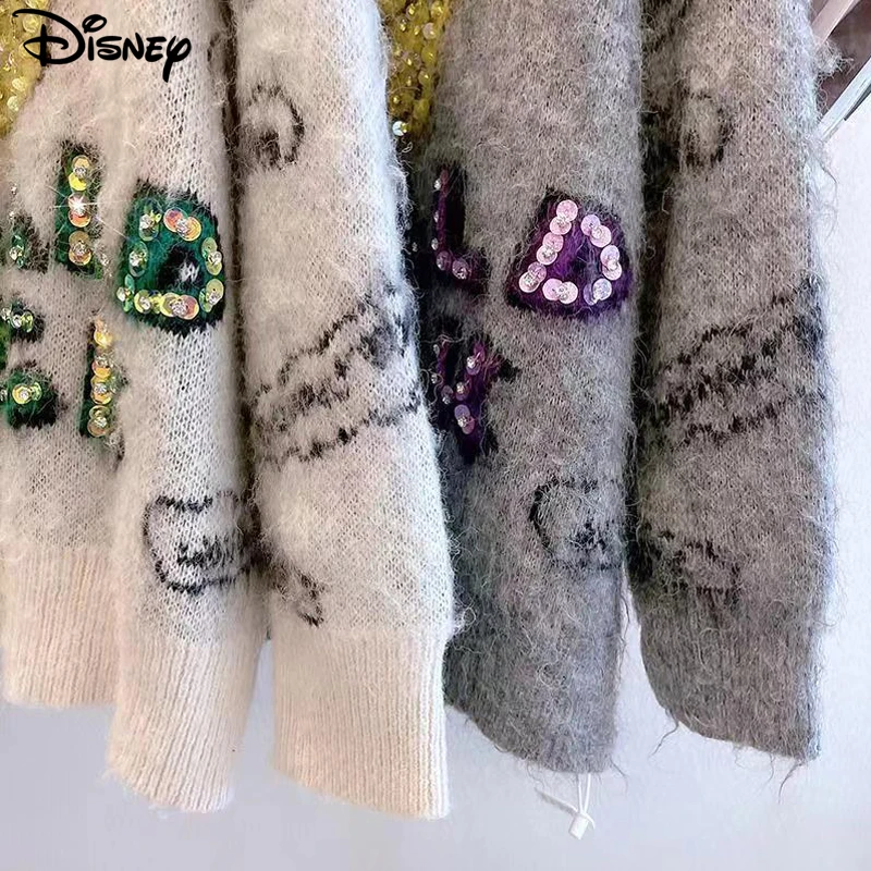 Disney New Arrival Fashion Casual Donald Duck Pullover Winter Heavy Industry Design Sense Nail Bead Spoof Mohair Plush Sweater