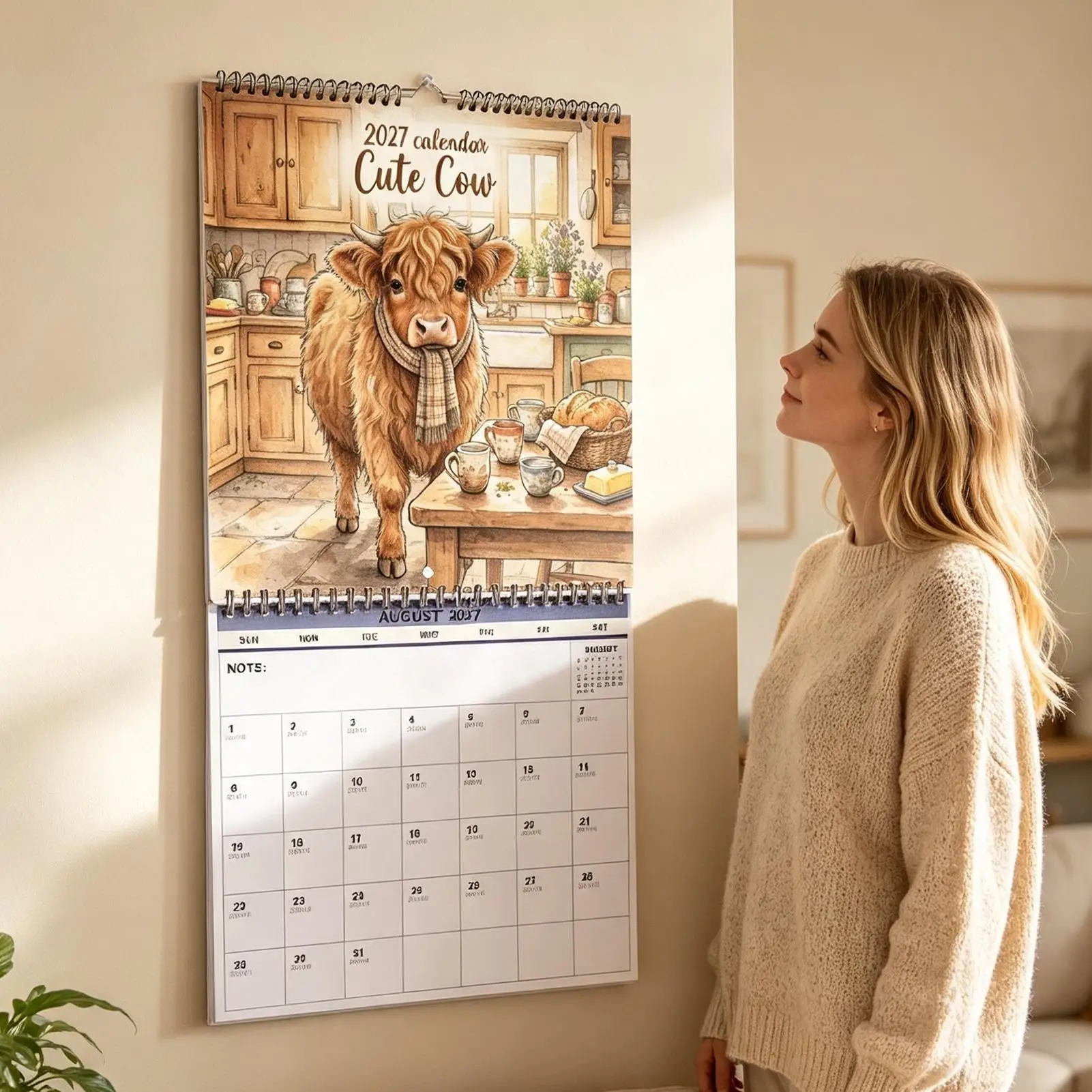 2027 Wall Calendar Cute Rustic Funny Hangable Cow Wall Art Planner 12 Month Calendar For Cow Lover Home Office Farmhouse