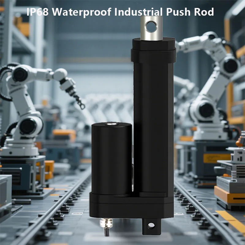 Atuador elétrico industrial à prova d'água ip68, haste de pressão silenciosa preta, interruptor de limite embutido de alta precisão, motor dc 12v/24v 1200n