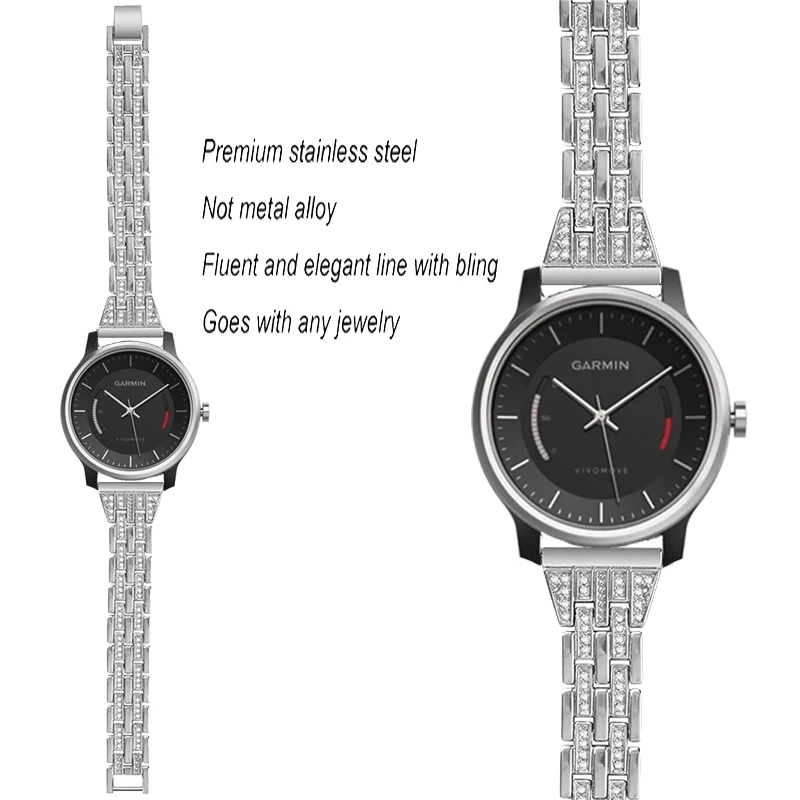 

Металлический ремешок для часов из нержавеющей стали для Garmin vivomove sport/HR sport Smartband с бриллиантовым ремешком для Garmin Venu 2 plus браслеты 20 мм