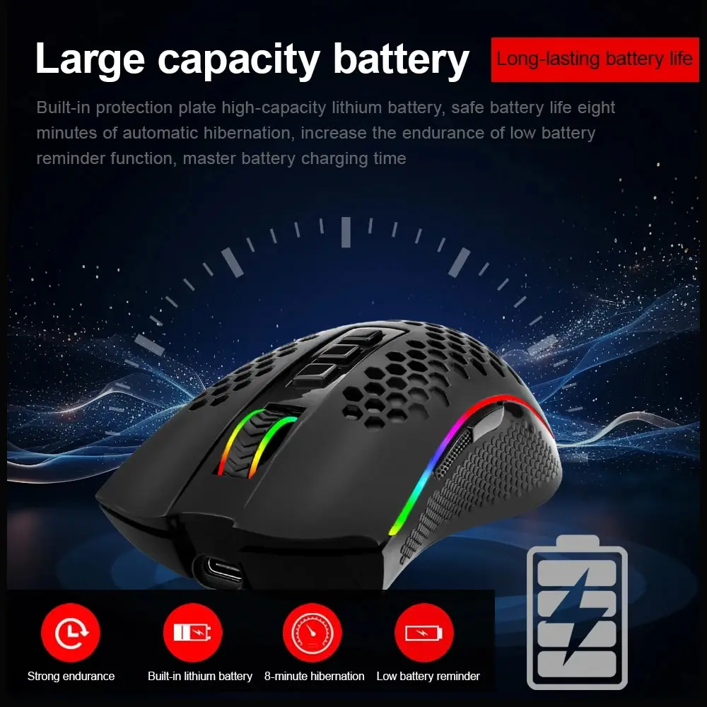 REDRAGON Storm Pro M808-KS RGB USB 2.4G Mouse game nirkabel 16000 DPI dapat diprogram ergonomis untuk komputer Gamer Laptop PC