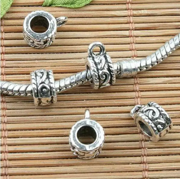 20pcs 8x5mm ,hole:4mm.loop:2mm Alloy metal Tibetan Silver color round spacer bail charms EF0006