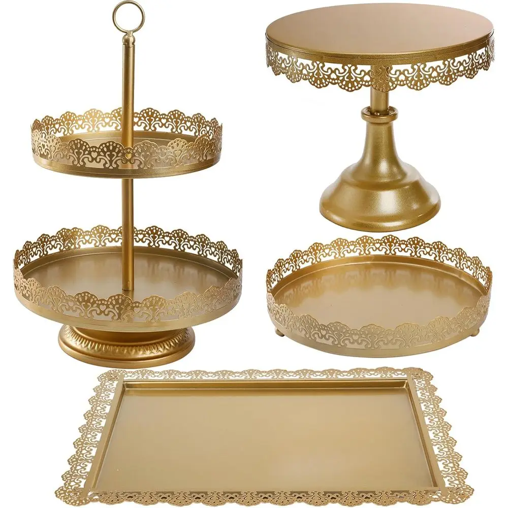 

Set of 4 Cake Stands, Metal Cupcake Holder Tiered Dessert Serving Tower Decor Serving Platter Candy Fruit Display Plates for Bab
