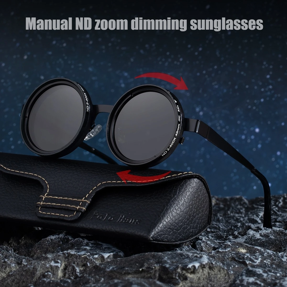 

New ND Zoom Sunglasses with Adjustable Dimming Women's Round Frame Sunshade Men's Outdoor Fishing Sunglasses