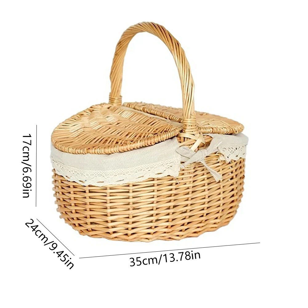 Wicker Picnic Basket with Liner Picnic Hamper with Lid and Handle Storage Basket Rattan Picnic Basket for Outdoor Camping Picnic view 6