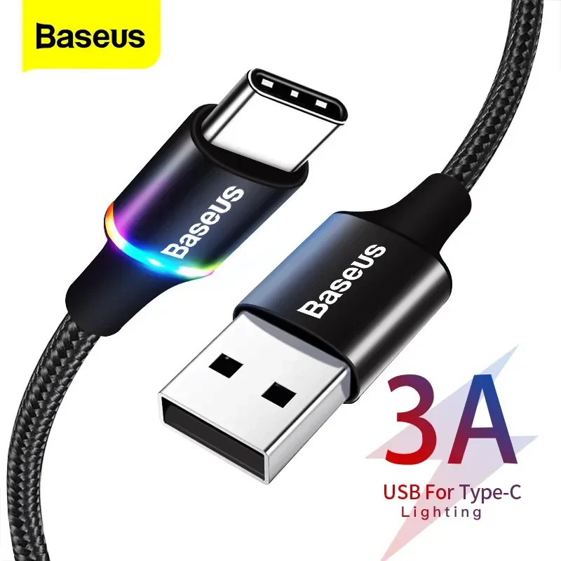 Baseus LED USB Type C câble pour Xiaomi 13 Redmi Realme POCO câble de charge rapide USB-C chargeur téléphone portable USBC type-c câble