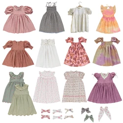 Bebe-vestido de linho orgânico infantil, vestido de algodão bordado em renda, saia de meia manga, vestido regata, novo verão