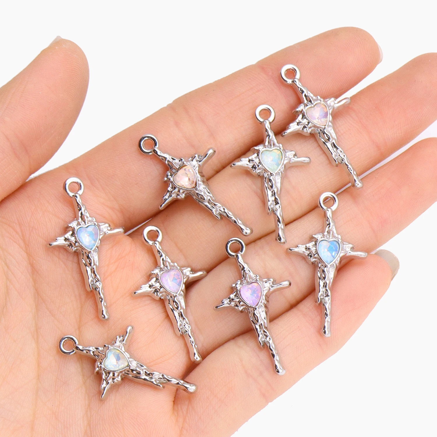 10Pcs Silver-plated Alloy Crystal Cross Charms Pendant Y2K Sweet Cool Style Fashion Necklace Earrings DIY Handmade Jewelry Makin