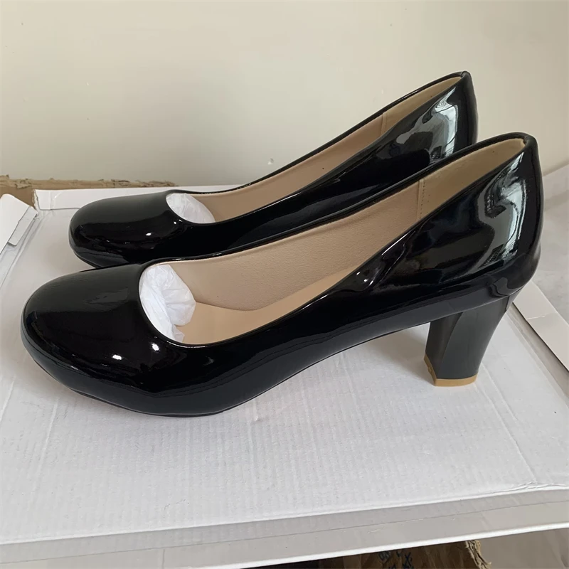 Women\'s Thick High Heels Large Size 47 Pumps PU Leather Casual Black White Red Nude Heeled Office Wedding Shoes Classic Comfort