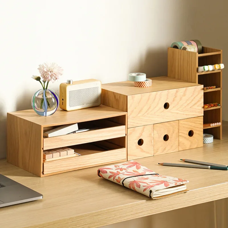 Drawer Style Desktop Storage Box Wooden Multi-layer Office Stationery Organizer Multifunctional Bathroom Cosmetics Holder