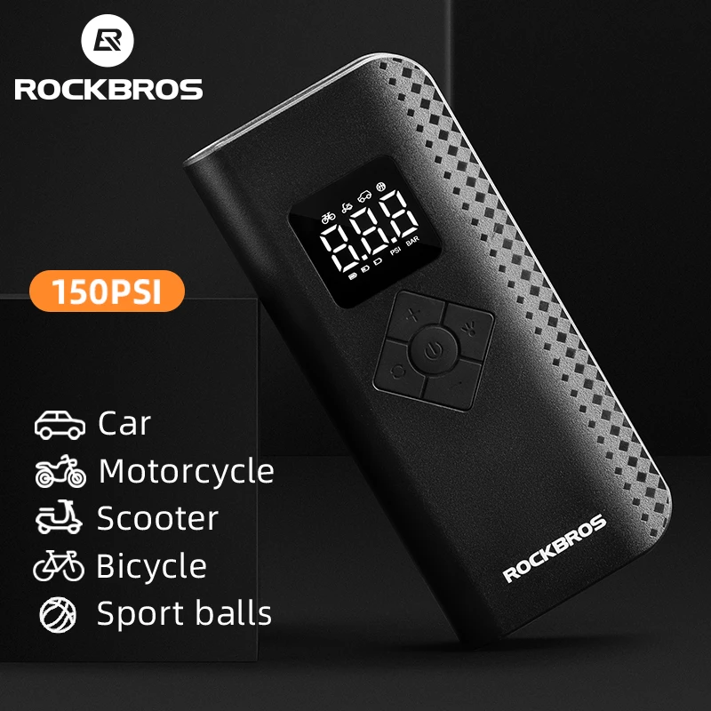 

ROCKBROS Electric Pump 150psi Wireless Tire Inflatable Pump Handheld Digital Display Ball Car Bicycle Motorcycle Air Compressor