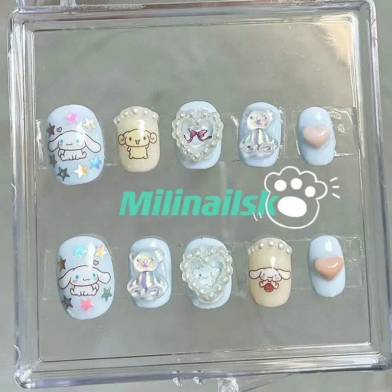 Kawaii Sanrios Cinnamoroll Wearing Armor Sexy Y2K My Melody False Nail Anime Cartoon Detachable Reusable 3D Manicure Girls Gift