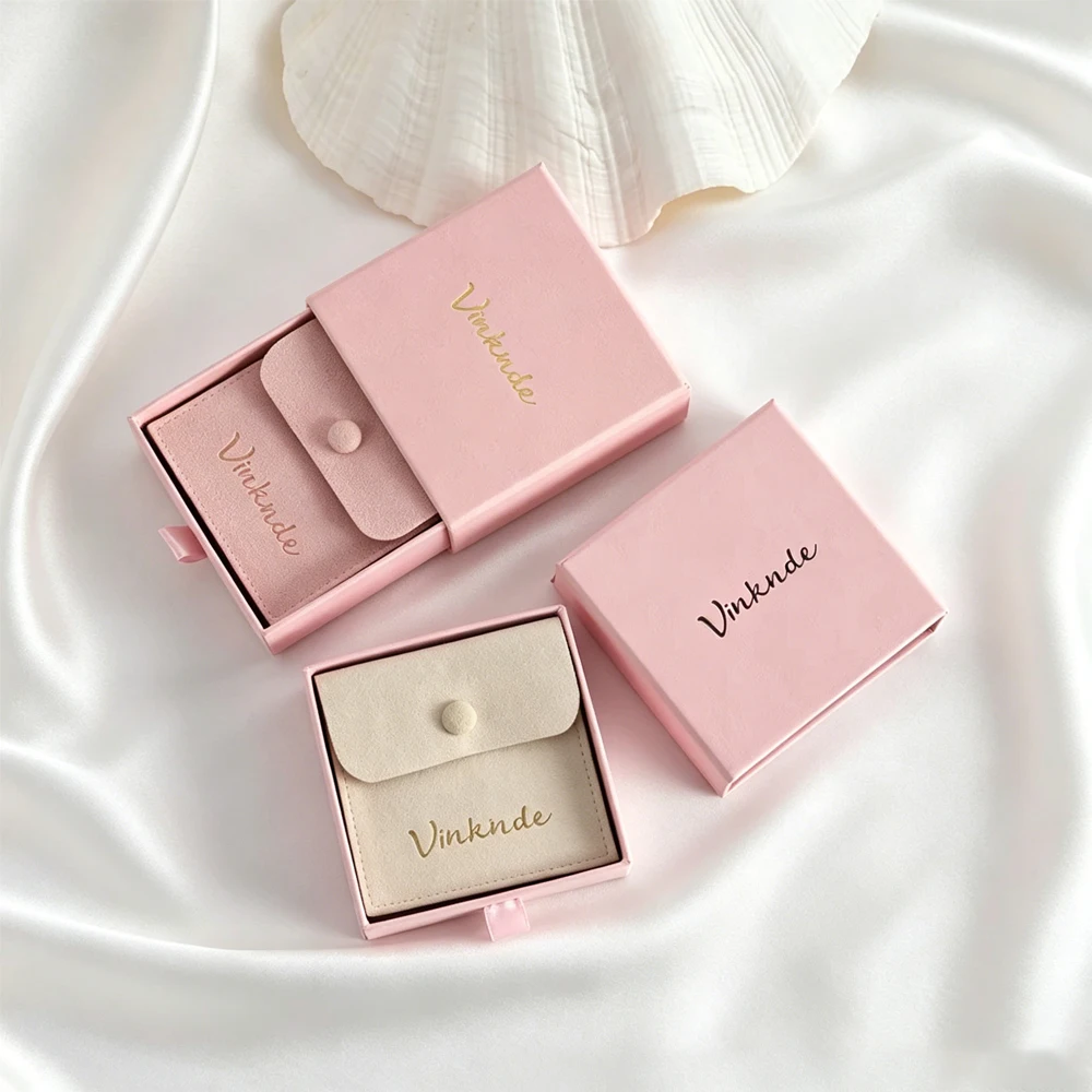 

Personalization Logo Dark Pink Drawer Gift Paper Cardboard Boxes for Earring Necklace Ring Packaging Jewelry Box Bag Pouches