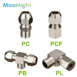 Copper Nickel Plating Ferrule Compression Pipe Fitting Connector Thread 1/8 1/4 3/8 OD 4 6 8 10 12mm Tube Adapter PC PCF PL PB