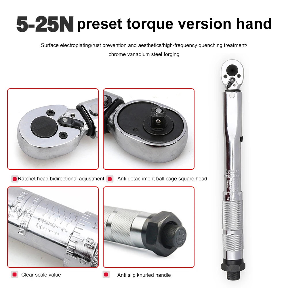 10-150N.m Torque Wrench 1/2 3/8 1/4 Inch Square Drive Precise Preset Reversible Ratchet Key Adjustable Torques Key Hand Tool Set