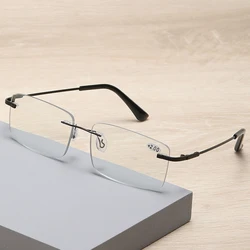 CLARA VIDA Memory Rimless Rectangle Handcrafted Photochromic Progressive Reading Sunglasses +0.75 To +4 See Near and Far