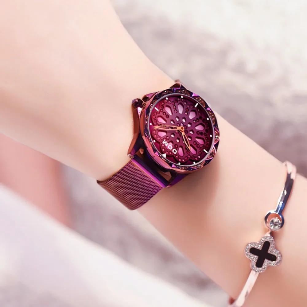 DOM Women Watches Quartz Fashion Casual Female Wristwatch Luxury Brand Waterproof Hollow Women Floral dial Watch G-1257PK-6M