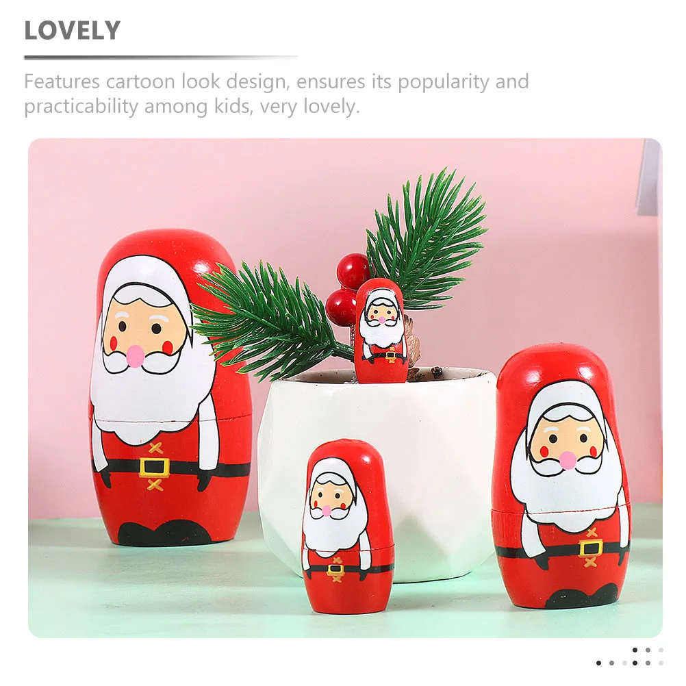 

1Set Christmas Santa Nesting 5-Layer Wooden Russian Style Handcrafted Painted for Kids Festival Decoration Home