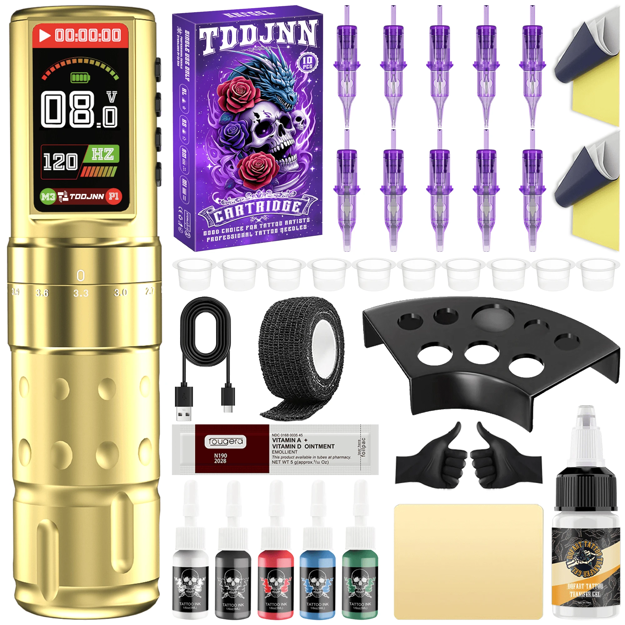 

TDDJNN Pro Wireless Tattoo Kit, 1.47-inch OLED, 2400mAh, multi-functional, suitable for beginners, tattoo artists, and studios