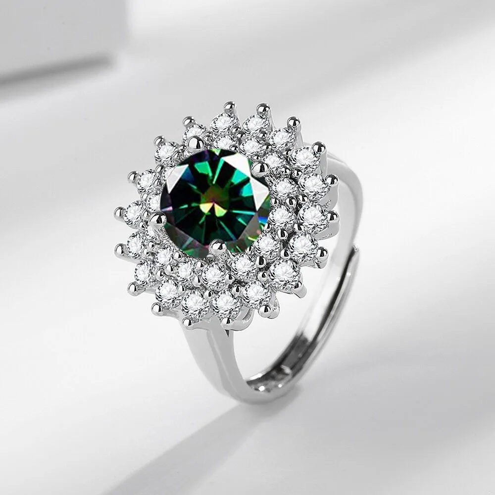 925 Sterling Silber Ring Zwei Karat Zirkonia Ring Mehrfarbig Optional Damen Offener Ring Mode Einfacher Geburtstagsschmuck Geschenk