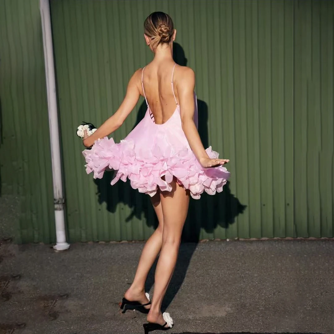 Chique Mini Tutu Vestidos Floral Em Camadas Sem Encosto Curto Halter Sexy Vestido de Baile em Camadas плаokubе для беheitsм onderн