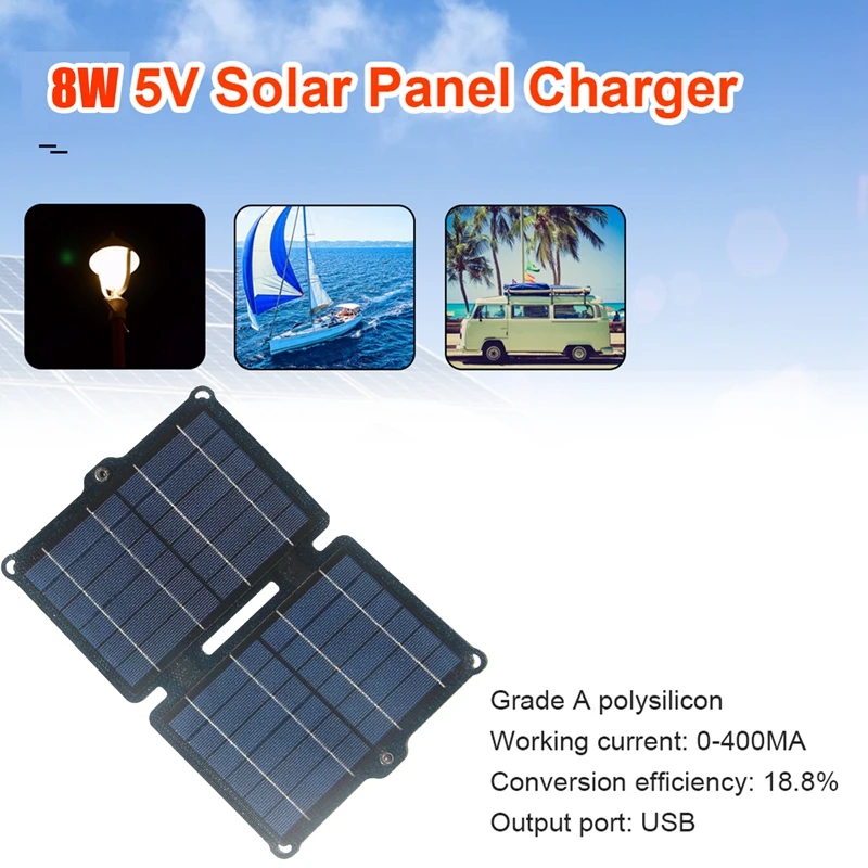 ETFE-ソーラーパネル折りたたみ式充電器,8W, 5V,ポータブルデュアル,USB, IPX6防水,バッグ,携帯電話充電器,屋外