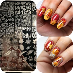 Maple Leaf Nail Stamping Plates Autumn Winter Leaves Design Polish Stencil Nail Printing Stamp Image Manicure Mold Stencil Tools