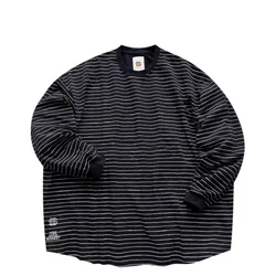 YGM SEE SEE co-branded YGM Japanese city boy style embroidered striped loose cotton long-sleeved T-shirt trend